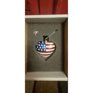 New Vintage VTG RADKO AMERICAN HEART Glass Ornament & Crystal Enameled Pin Set